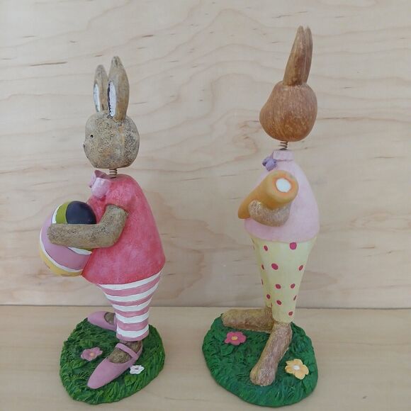 Christmas Tree Shop Easter Bunny Bobble Head Rabbits Resin 8" Figurines Set of 2 - Picture 4 of 8